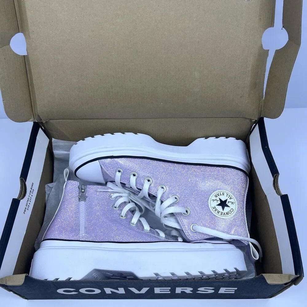 Converse Chuck Taylor Girls Lugged Glitter Platform Shoes Vapor Violet Size 5.5